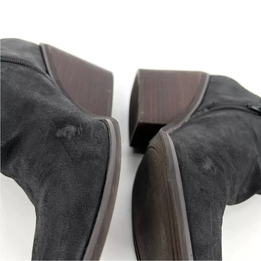 Lucky Brand Ankle Boots Womens Size 8 Black Burnished Leather Wedged Block Heel